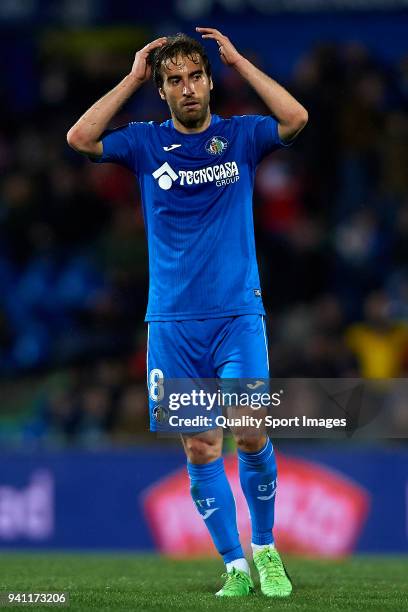 Mathieu Flamini of Getafe reacts during the La Liga match between Getafe and Real Betis at Coliseum Alfonso Perez on April 2, 2018 in Getafe, Spain.