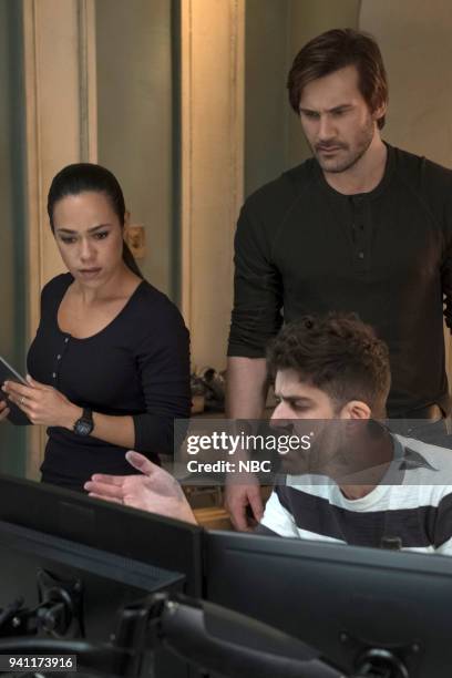 Strelochnik" Episode 208 -- Pictured: Jessica Camacho as Santana, Clive Standen as Bryan Mills, Adam Goldberg as Kilroy --