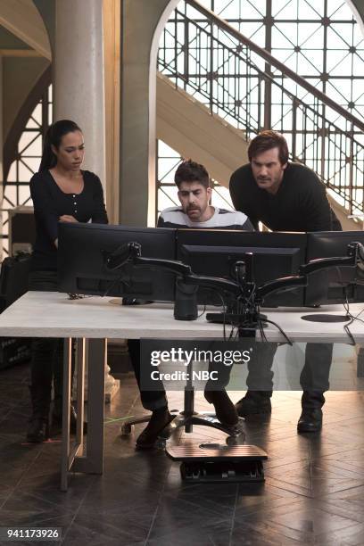 Strelochnik" Episode 208 -- Pictured: Jessica Camacho as Santana, Adam Goldberg as Kilroy, Clive Standen as Bryan Mills --