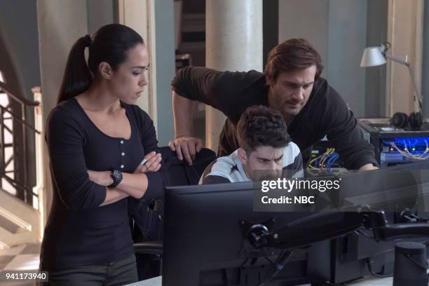 Strelochnik" Episode 208 -- Pictured: Jessica Camacho as Santana, Adam Goldberg as Kilroy, Clive Standen as Bryan Mills --