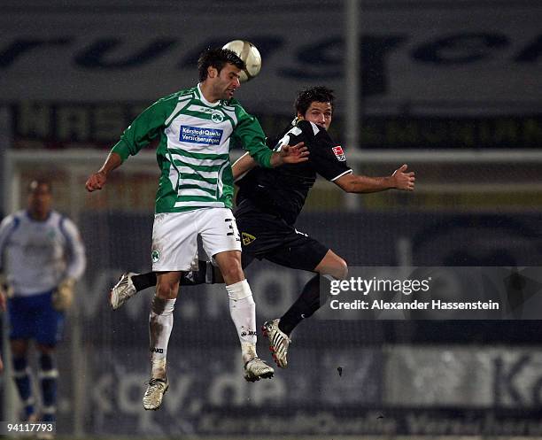 Marco Caligiuri of Fuerth battles for the ball with Kevin Kratz of Aachen during the Second Bundesliga match between SpVgg Greuther Fuerth and...