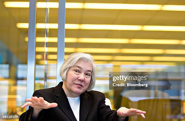 Ann Livermore, executive vice president of the Hewlett-Packard Co. Tech solutions group, speaks during an interview in New York, U.S., on Monday,...