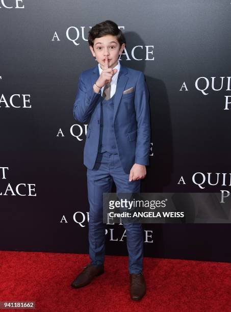 Noah Jupe attends the Paramount Pictures premiere for 'A Quiet Place' at AMC Lincoln Square Theater on April 2, 2018 in New York City. / AFP PHOTO /...