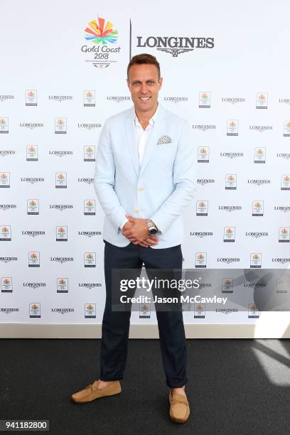 Former Australian athlete Matt Shirvington poses at the Longines Records Club Opening ahead of the 2018 Gold Coast Commonwealth Games on April 3,...