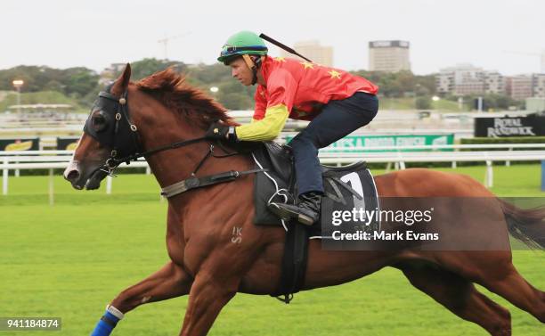 Kerrin McEvoy rides Assimilate during a trackwork session ahead of day one of The Championships at Royal Randwick Racecourse on April 3, 2018 in...