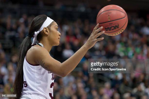 Mississippi State Lady Bulldogs guard Victoria Vivians inbounds the ball in the National Championship game between the Mississippi State Lady...