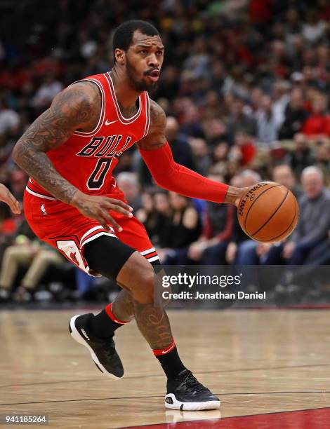 Sean Kilpatrick of the Chicago Bulls moves against the Washington Wizards at the United Center on April 1, 2018 in Chicago, Illinois. The Bulls...