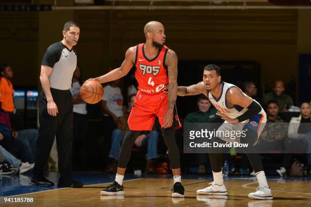 Lorenzo Brown of the Raptors 905 handles the ball against the Westchester Knicks during the Eastern Conference Semifinals of the NBA G-League...