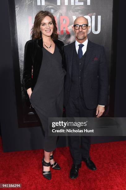 Felicity Blunt and Stanley Tucci attend the Paramount Pictures New York Premiere of A Quiet Place at AMC Lincoln Square theater on April 2, 2018 in...
