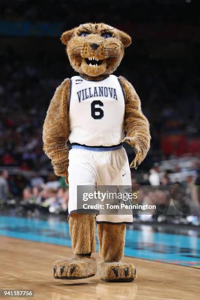 The Villanova Wildcats mascot "Will D. Cat" performs in the first half during the 2018 NCAA Men's Final Four National Championship game between the...