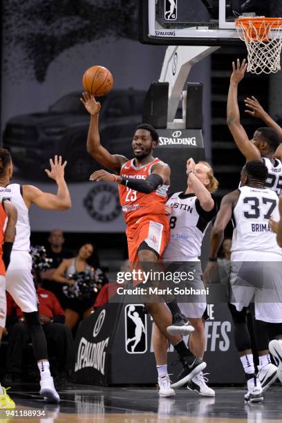 Chinanu Onuaku of the Rio Grande Valley Vipers passes the ball against the Austin Spurs during the Western Conference Semifinals of the NBA G-League...