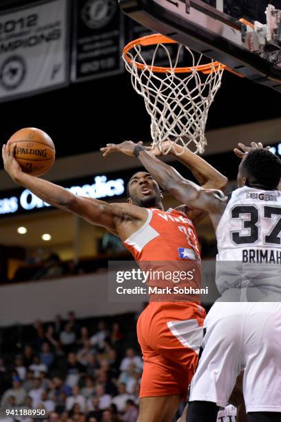 Chinanu Onuaku of the Rio Grande Valley Vipers goes to the basket against the Austin Spurs during the Western Conference Semifinals of the NBA...