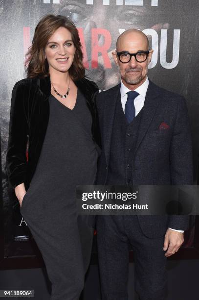Felicity Blunt and Stanley Tucci attend the Paramount Pictures New York Premiere of A Quiet Place at AMC Lincoln Square theater on April 2, 2018 in...