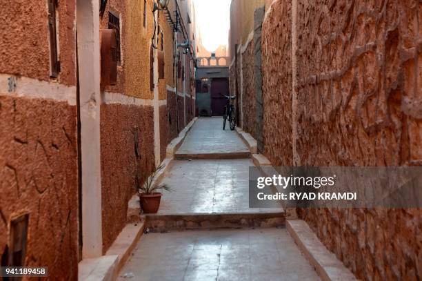 This picture taken on November 7 shows the streets of Ksar Tafilelt, self-proclaimed first eco-friendly town of Algeria, near Ghardaia, some 600 km...