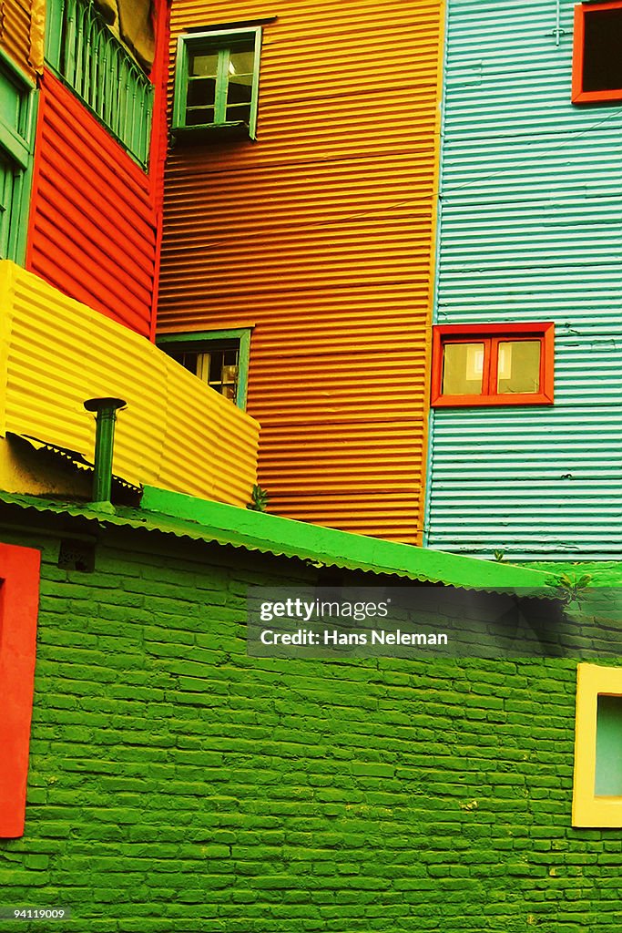 Low angle view of buildings, Caminito, Buenos Aires, Argentina