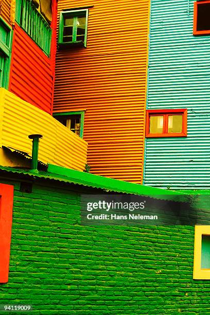 low angle view of buildings, caminito, buenos aires, argentina - la boca stock pictures, royalty-free photos & images