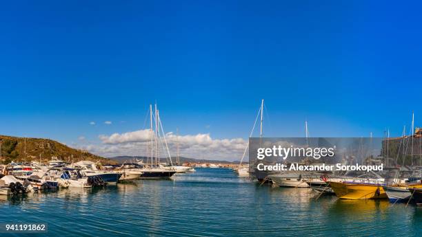 porto ercole, italy. landscape seaside harbor panoramic view, sunny weather - orbetello stock pictures, royalty-free photos & images