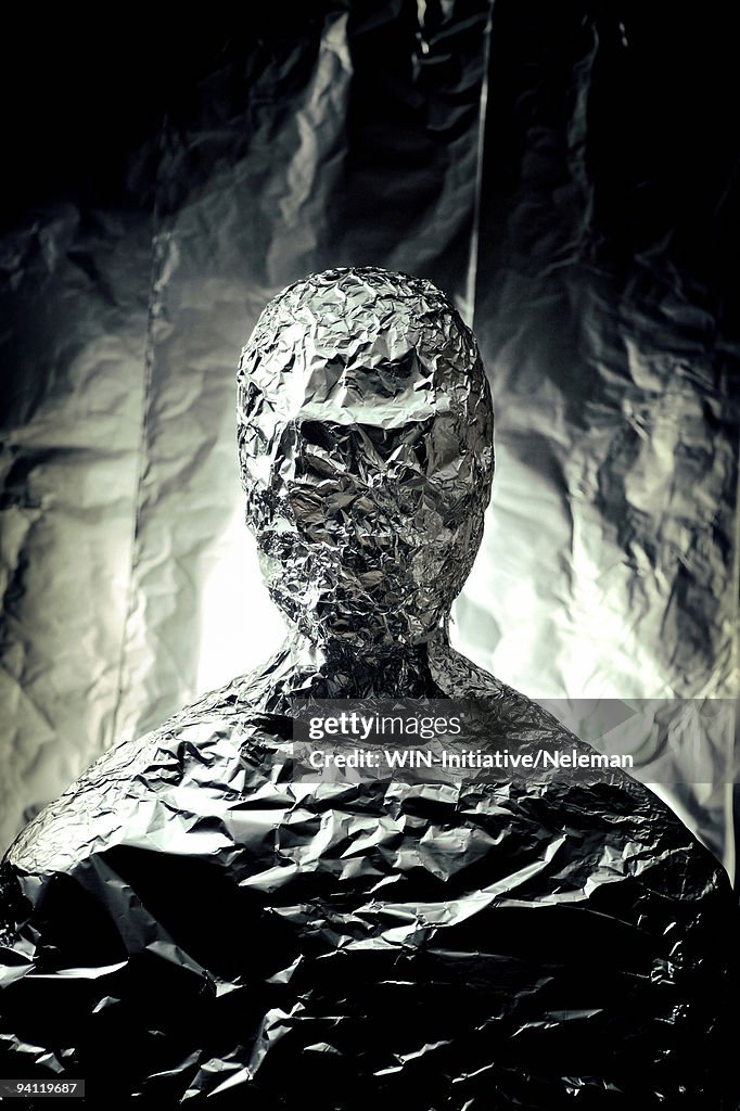 Man wrapped in an aluminum foil, Mexico City, Mexico