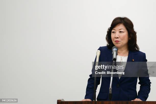 Seiko Noda, Japan's internal affairs and communications minister, speaks during the inaugural class of her school for female politicians in Gifu,...
