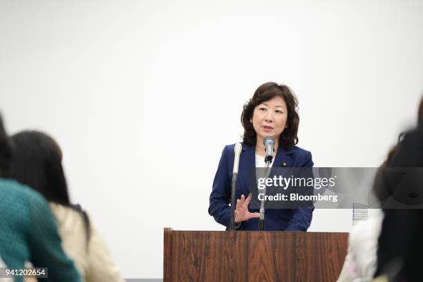 Seiko Noda, Japan's internal affairs and communications minister, speaks during the inaugural class of her school for female politicians in Gifu,...