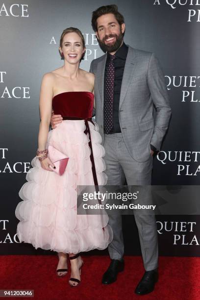 Emily Blunt and John Krasinski attend New York Premiere of "A Quiet Place" on April 2, 2018 in New York City.