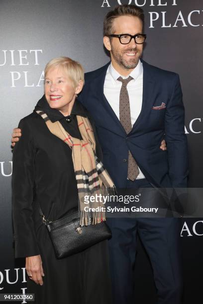 Tammy Reynolds and Ryan Reynolds attend New York Premiere of "A Quiet Place" on April 2, 2018 in New York City.