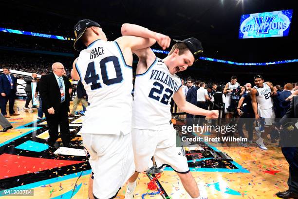 Peyton Heck and Denny Grace of the Villanova Wildcats celebrate after the 2018 NCAA Photos via Getty Images Men's Final Four National Championship...