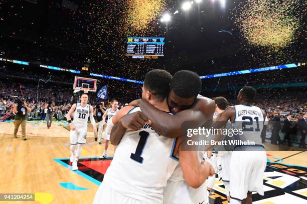 Eric Paschall and Jalen Brunson of the Villanova Wildcats celebrate after the 2018 NCAA Photos via Getty Images Men's Final Four National...