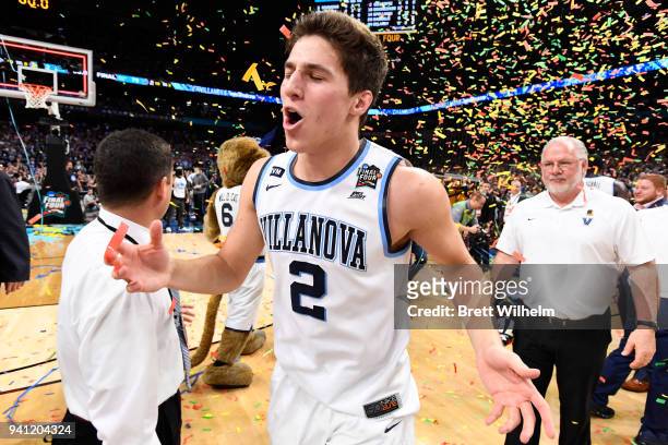 Collin Gillespie of the Villanova Wildcats celebrates after the 2018 NCAA Photos via Getty Images Men's Final Four National Championship game against...
