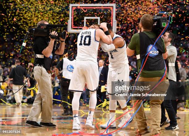 Donte DiVincenzo and Jalen Brunson of the Villanova Wildcats embrace each pother after the 2018 NCAA Photos via Getty Images Men's Final Four...