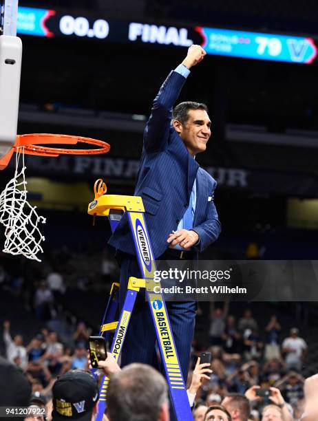 Head coach Jay Wright of the Villanova Wildcats celebrates after the 2018 NCAA Photos via Getty Images Men's Final Four National Championship game...