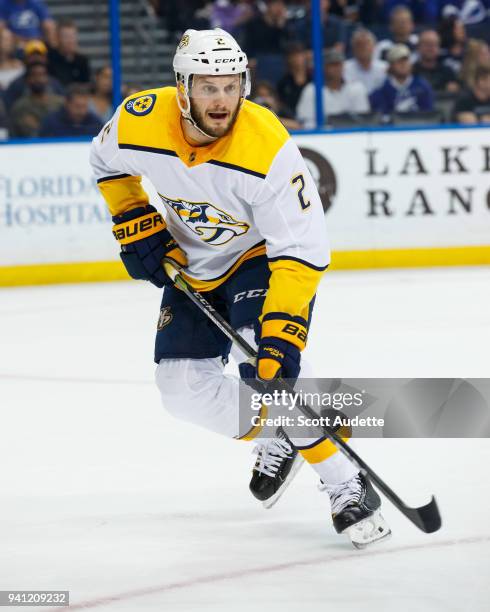 Anthony Bitetto of the Nashville Predators skates against the Tampa Bay Lightning at Amalie Arena on April 1, 2018 in Tampa, Florida. "n