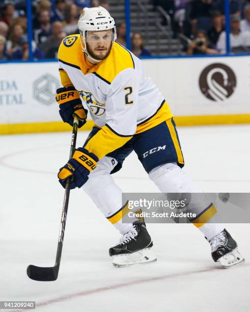 Anthony Bitetto of the Nashville Predators skates against the Tampa Bay Lightning at Amalie Arena on April 1, 2018 in Tampa, Florida. "n