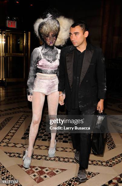 Singer Lady Gaga and guest attend the 13th Annual 2009 ACE Awards presented by the Accessories Council at Cipriani 42nd Street on November 2, 2009 in...