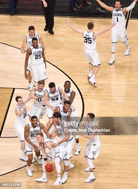 The Villanova Wildcats celebrate after the 2018 NCAA Photos via Getty Images Men's Final Four National Championship game against the Michigan...