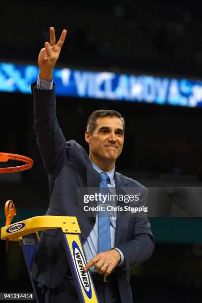 Head coach Jay Wright of the Villanova Wildcats celebrates after the 2018 NCAA Photos via Getty Images Men's Final Four National Championship game...