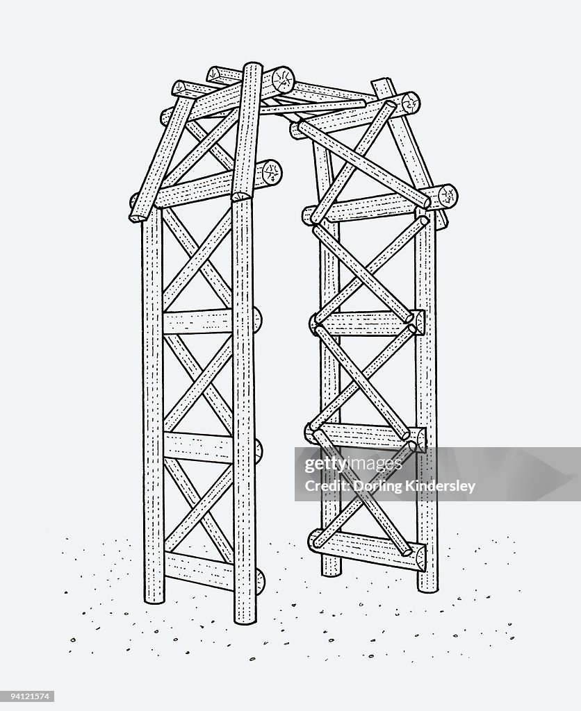 Rustic Arch Drawing Black And White Illustration Of Rustic Arch In Garden High-Res Vector ...