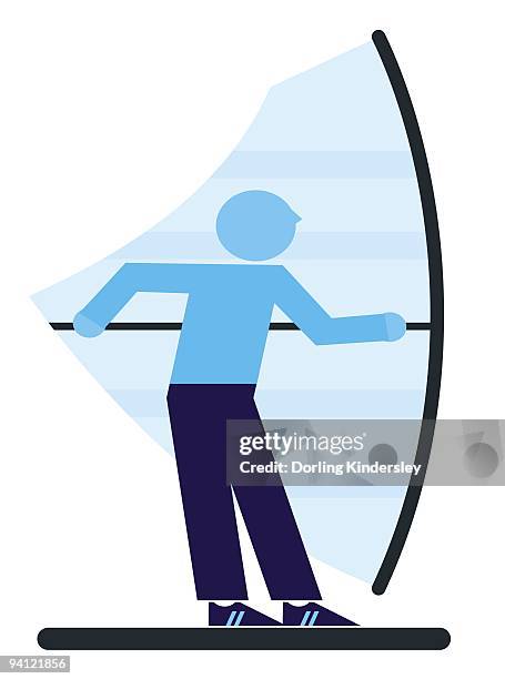 digital illustration representing standing on windsurfing board - windsurfbrett stock-grafiken, -clipart, -cartoons und -symbole
