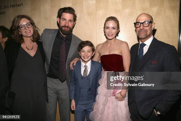 Felicity Blunt, John Krasinski, Noah Jupe, Millicent Simmonds, Emily Blunt and Stanley Tucci attend "A Quiet Place" New York Premiere After Party on...