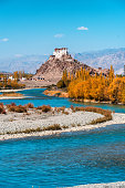Stakna monastery with view of Himalayan mountians - it is a famous Buddhist temple in,Leh, Ladakh, Jammu and Kashmir, India.