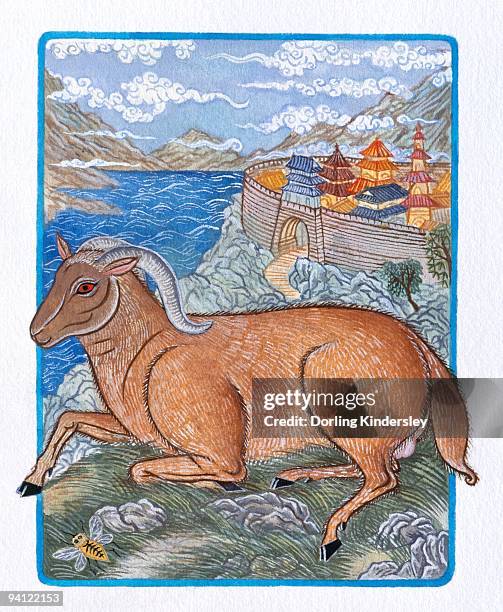 illustration of lonely ram, representing chinese year of the ram - tierfigur stock-grafiken, -clipart, -cartoons und -symbole