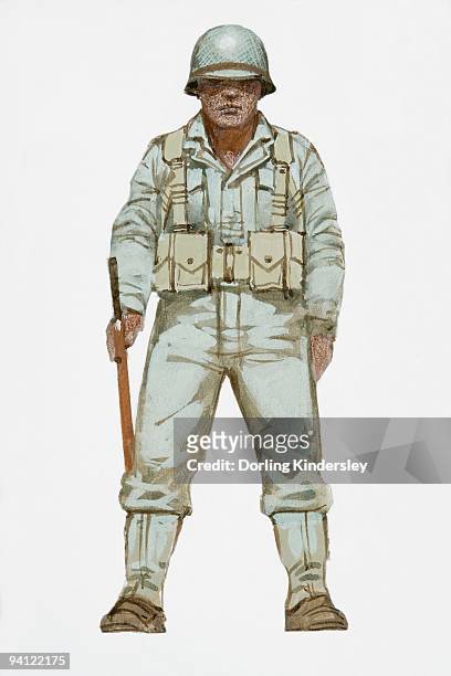 illustration of world war two american soldier - uniform stock-grafiken, -clipart, -cartoons und -symbole