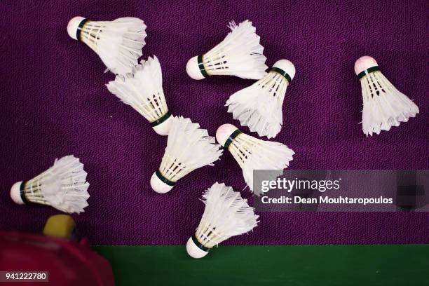 General view of the Badminton Shuttlecock at practice ahead of the 2018 Commonwealth Games at the Carrara Sports and Leisure Centre on April 3, 2018...