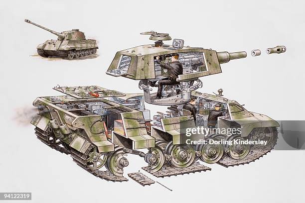cross section illustration of german world war two tiger ii tank - world war ii stock-grafiken, -clipart, -cartoons und -symbole