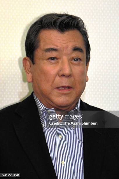 Actor and singer Yuzo Kayama attends a press conference after his cruiser ship was burnt on April 2, 2018 in Tokyo, Japan.