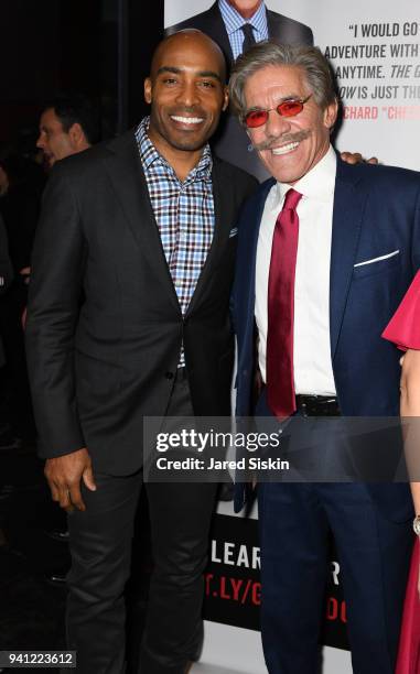 Tiki Barber and Geraldo Rivera attend Sean Hannity & Friends celebrate the publication of "The Geraldo Show: A Memoir" by Geraldo Rivera at Del...