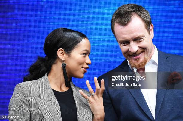 Taylor Russell and Toby Stephens attend the 'Lost In Space' premier event at Omotesando Hills on April 3, 2018 in Tokyo, Japan.