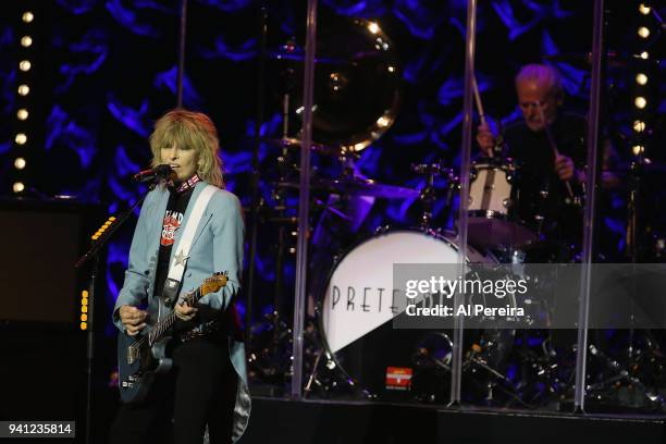 Chrissie Hynde and drummer Martin Chambers of The Pretenders perform at Mayo Performing Arts Center on April 2, 2018 in Morristown, New Jersey.