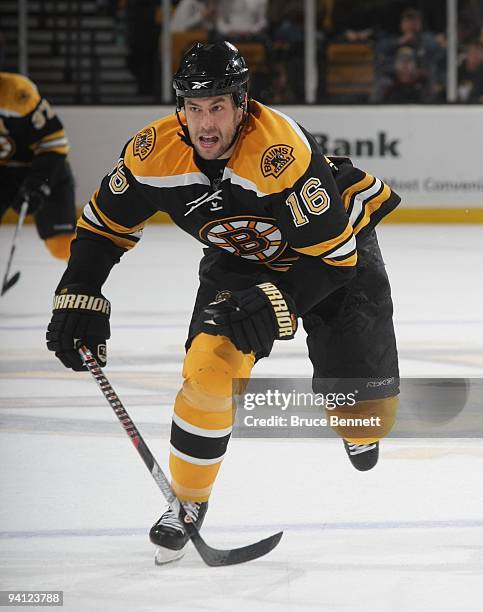 Marco Sturm of the Boston Bruins skates against the Tampa Bay Lightning at the TD Bank Garden on December 2, 2009 in Boston, Massachusetts.