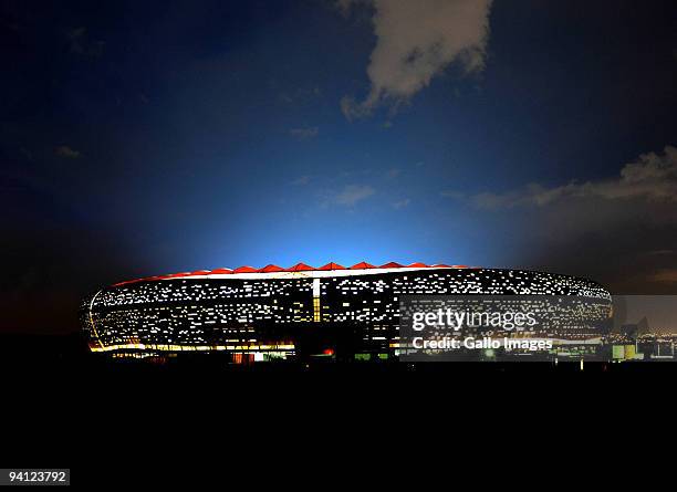 General view of Soccer City Stadium on December 7, 2009 in Johannesburg, South Africa. The Soccer City Stadium will host both the opening and final...
